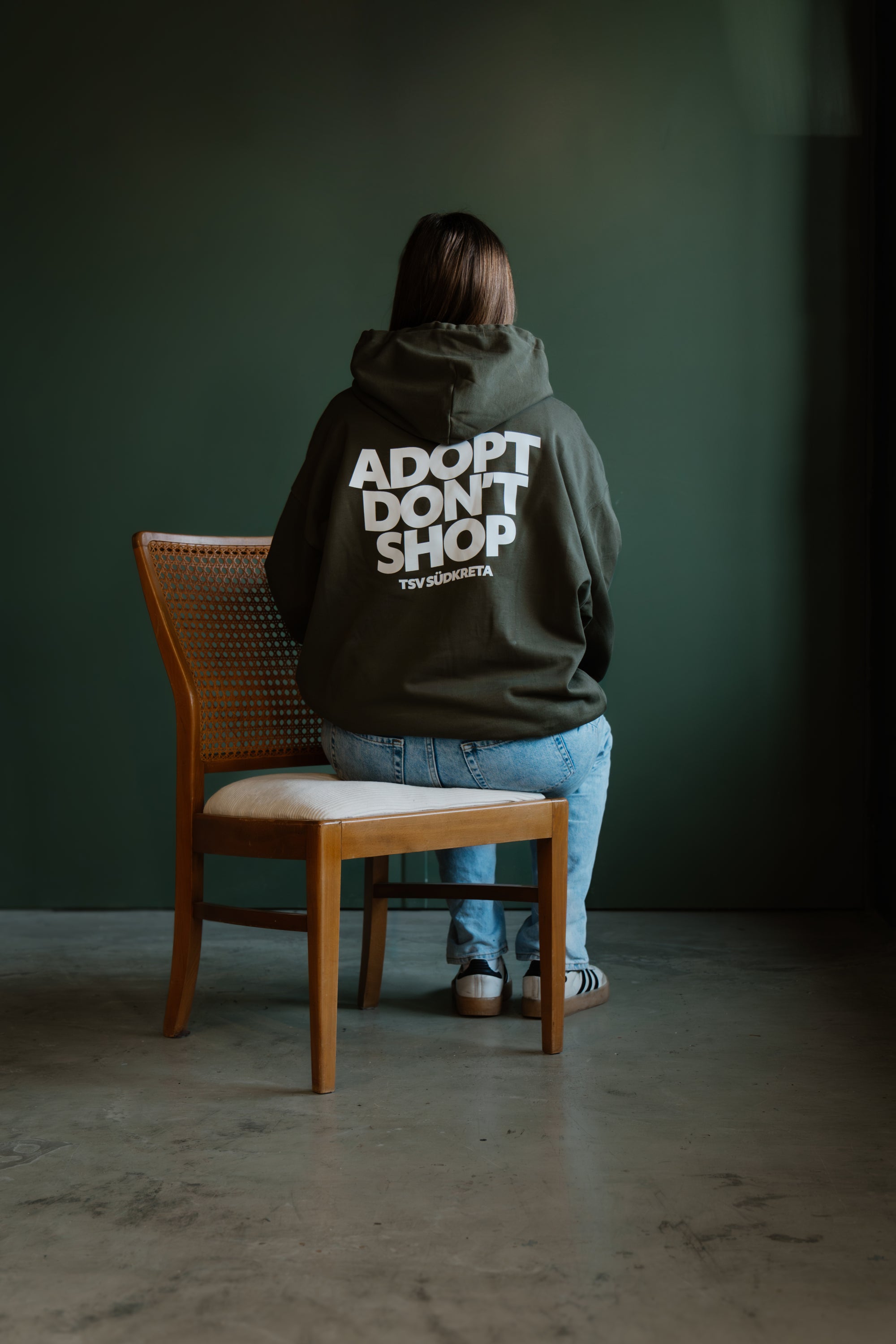 Hoodie in Khaki „Adopt don’t shop“